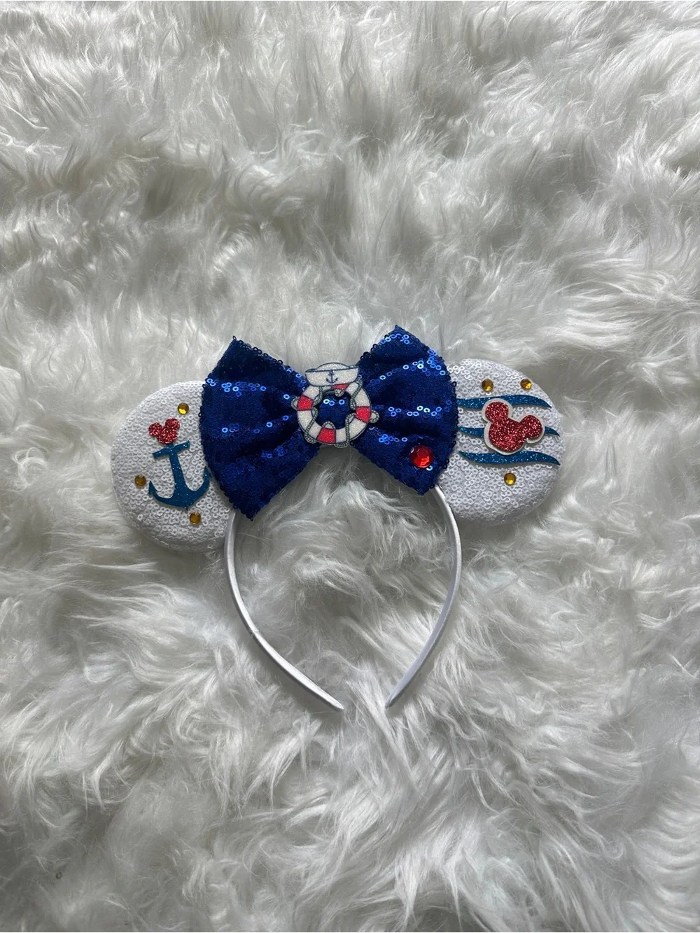 Navy Sequin Nautical  Headband with Bow